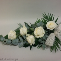 hautakimppu8 valkoinen ruusu+eucalyptus