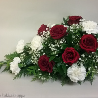 kukkalaite17 punainen ruusu+valkoinen neilikka+harso