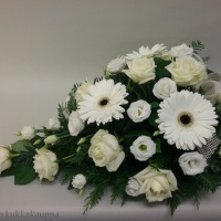 kukkalaite21 valkoinen gerbera+ruusu+eustoma